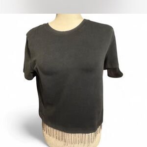 Zara Gray T-shirt top with rhinestone fringe